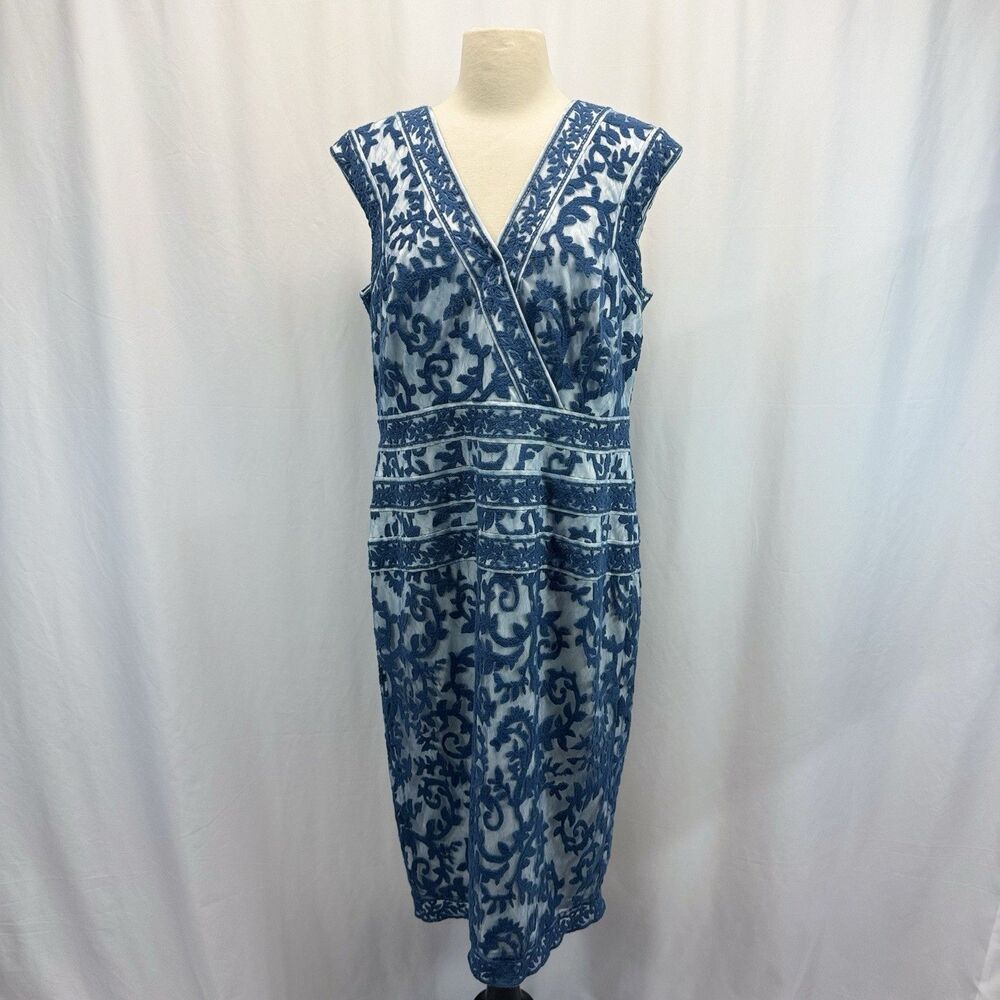 Tadashi Shoji Embroidery Lace Overlay Dress 16 Sheer Elegant Romantic Luxury - Picture 4 of 15